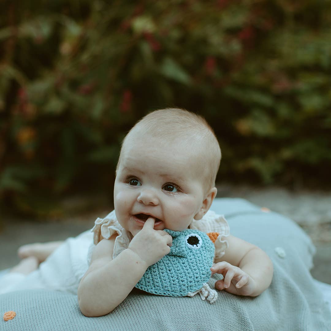 Baby Blue Bird Rattle – Handmade Organic Cotton Baby Toy