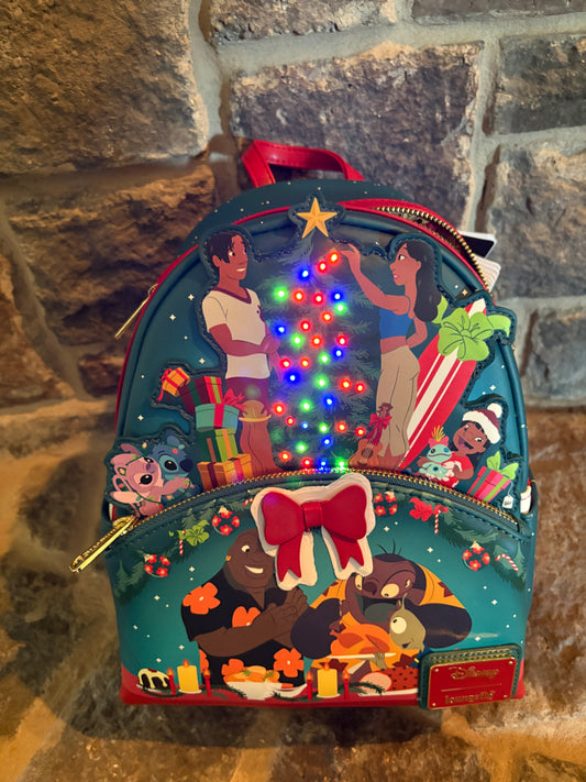 Loungefly Lilo and Stitch Holiday Celebration Light up mini backpack
