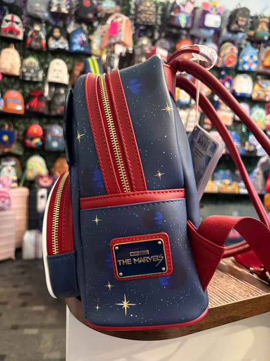 Loungefly Marvel The Marvels Group features Captain Marvel, Photon, and Mrs Marvel Mini Backpack