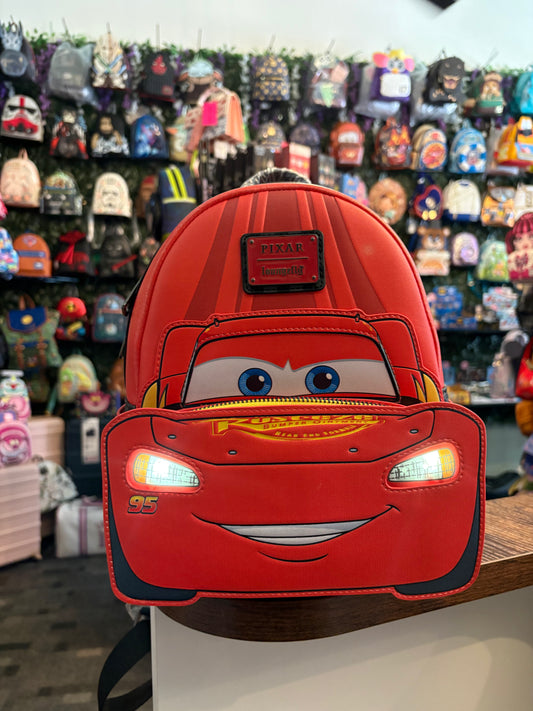 Loungefly Disney Lightning McQueen mini backpack headlights light up