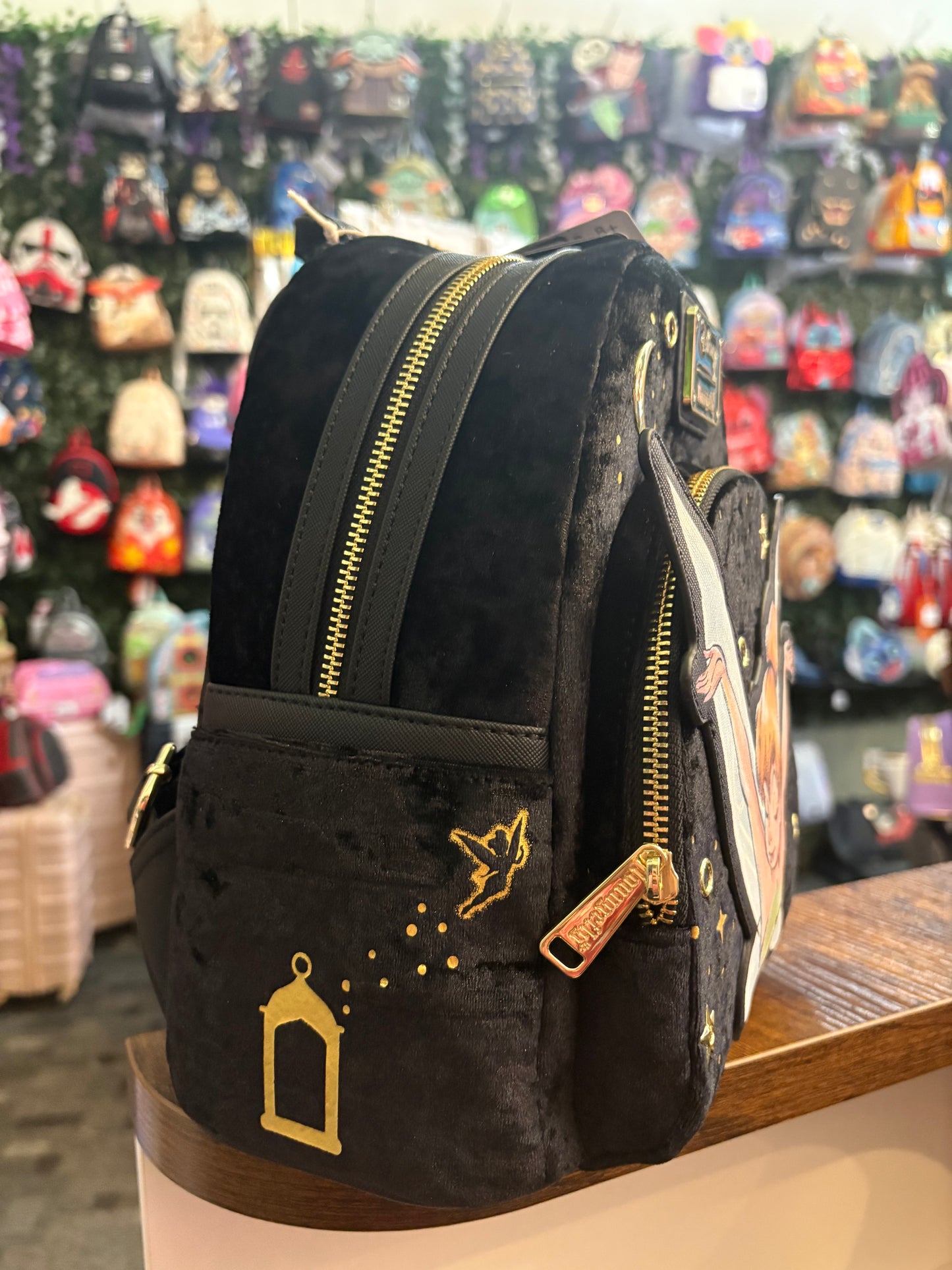Loungefly Disney Tinkerbell black velvet gold accents