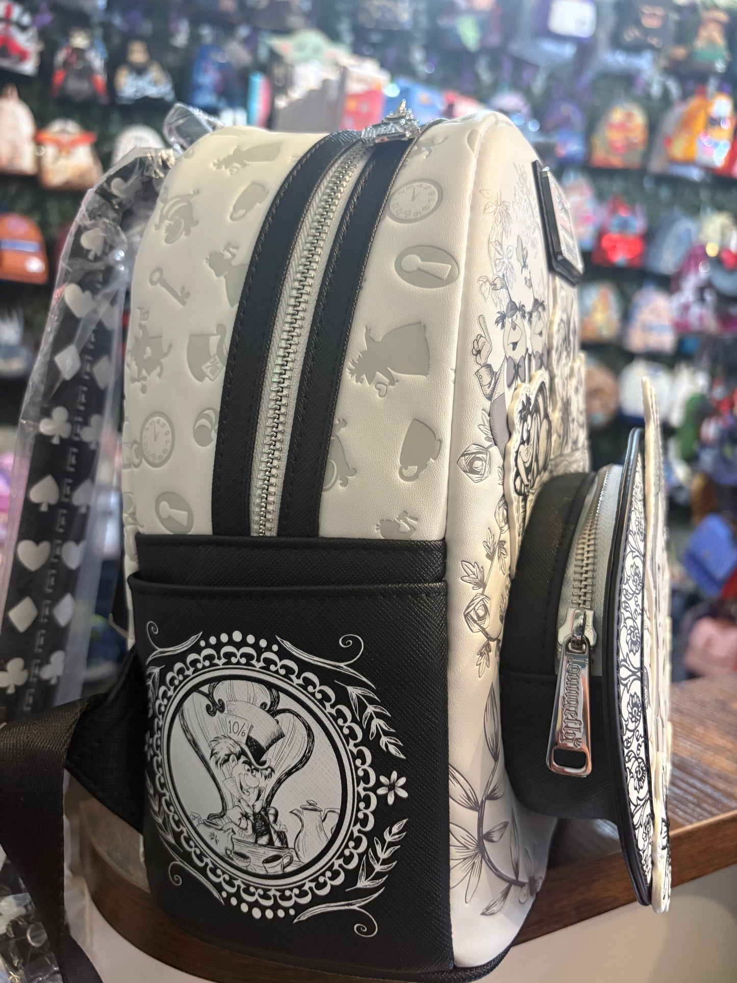 Loungefly Disney Alice in Wonderland Sketch AOP black and white
