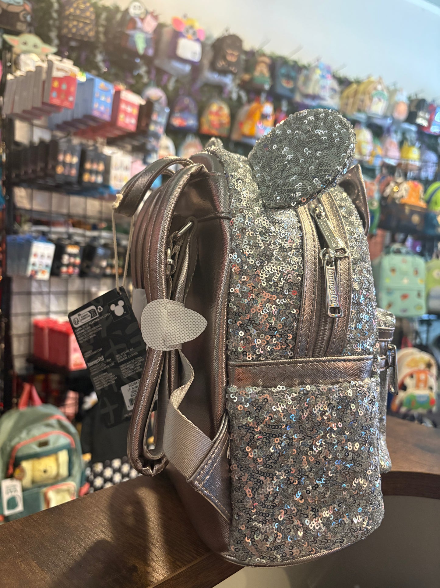 Loungefly Minnie Mouse Gray/Silver Sequin Mini Backpack