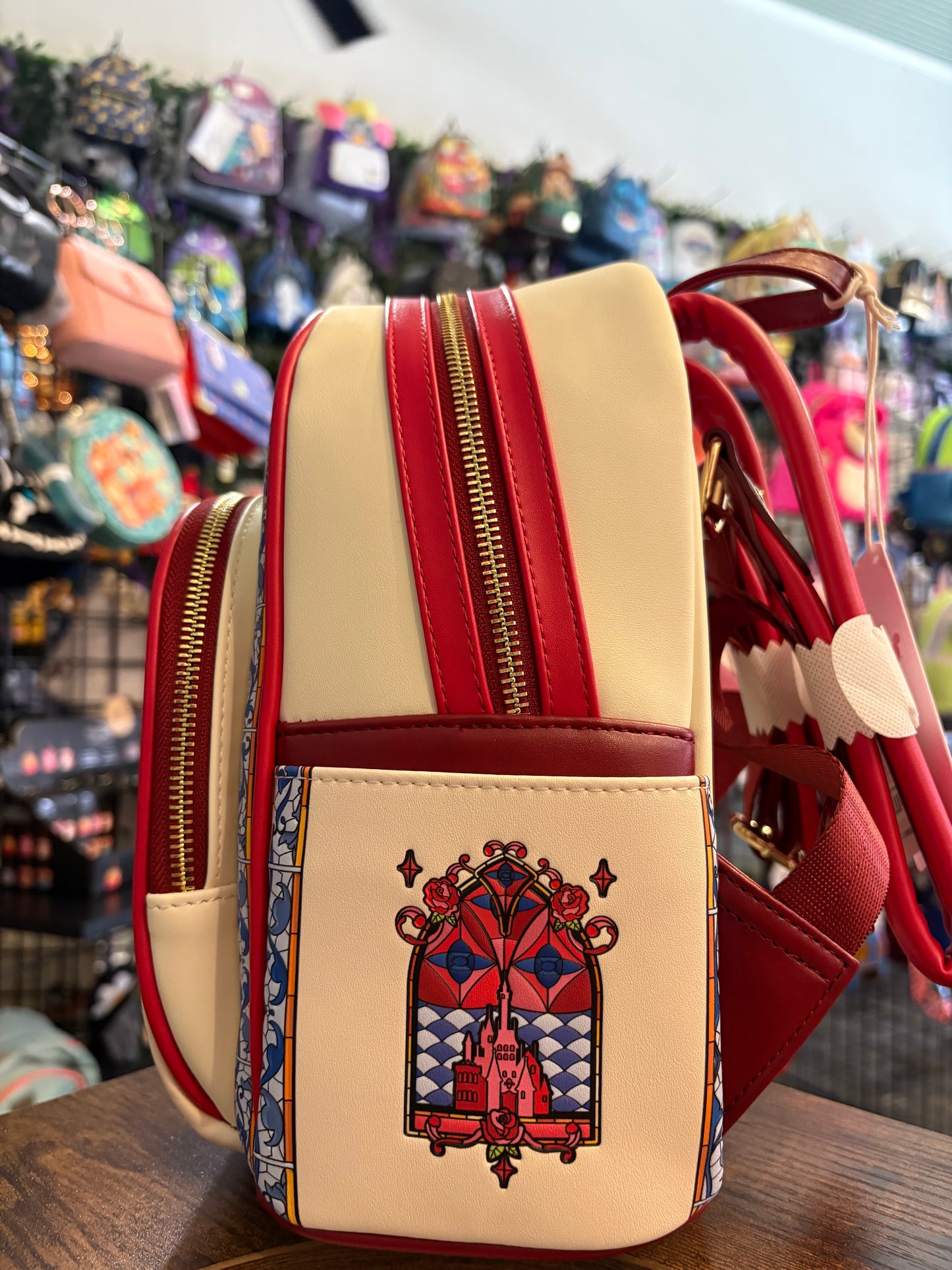 Loungefly Belle Stained Glass red mini backpack