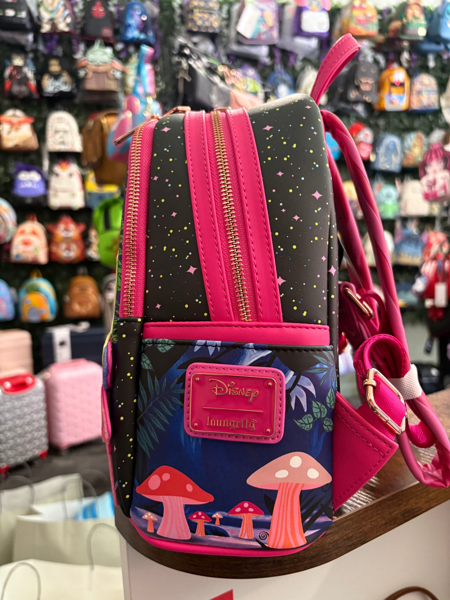 Loungefly Neon Mushroom Caterpillar Alice in Wonderland mini Backpack