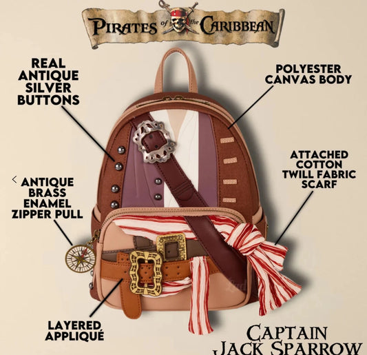 Loungefly Disney Jack Sparrow Costume Cosplay Mini Backpack