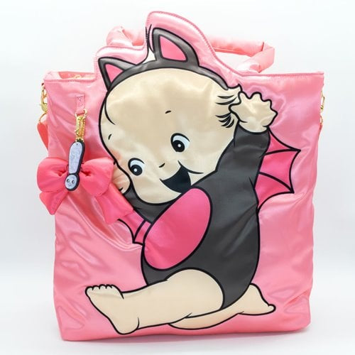 Kewpie Black Bat Puffy Tote Bag with Bow Charm