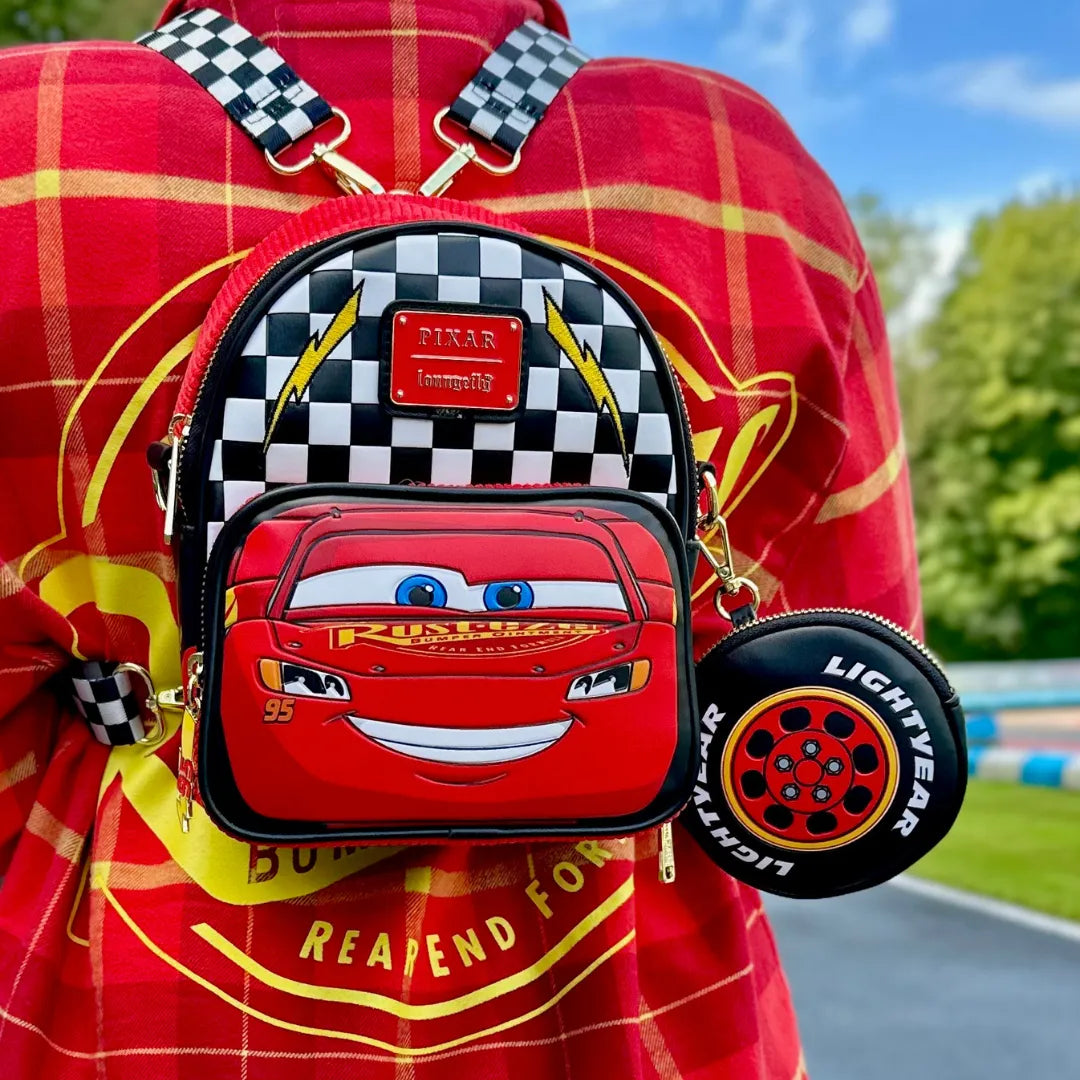 Loungefly Pixar Cars Lightning McQueen Corduroy Convertible Mini Backpack