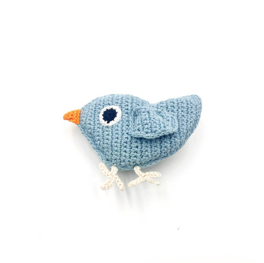 Baby Blue Bird Rattle – Handmade Organic Cotton Baby Toy