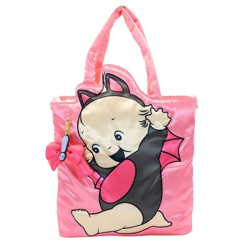 Kewpie Black Bat Puffy Tote Bag with Bow Charm