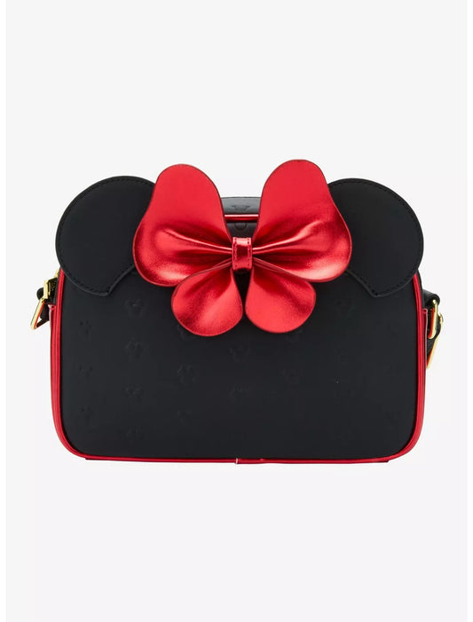 Loungefly Disney Minnie Mouse Metallic Red Bow Ears Crossbody