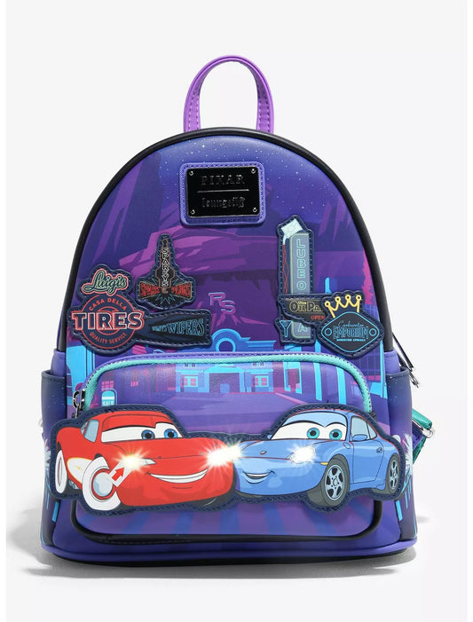 Loungefly Disney Pixar Cars Lightning McQueen & Sally Nighttime Mini Backpack -  Light Up