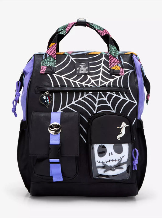 Disney The Nightmare Before Christmas Spiderweb Multi-Pocket Backpack With Jack Skellington Plush