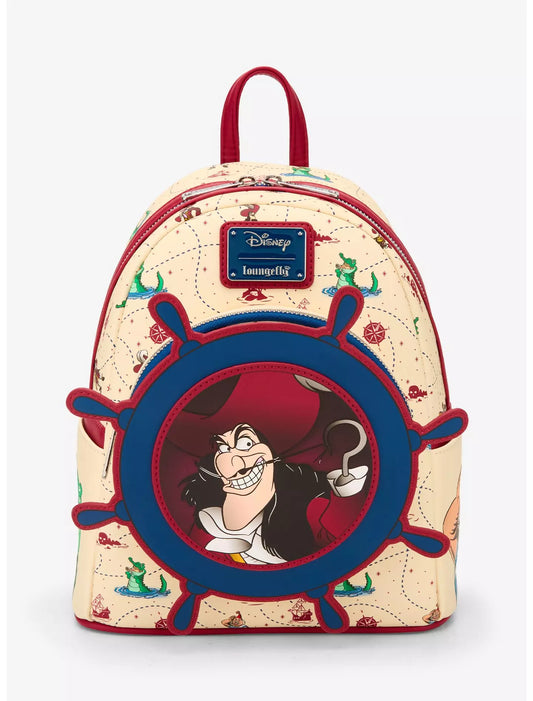 Loungefly Peter Pan Captain Hook, Ship Wheel Rotating Mini Backpack