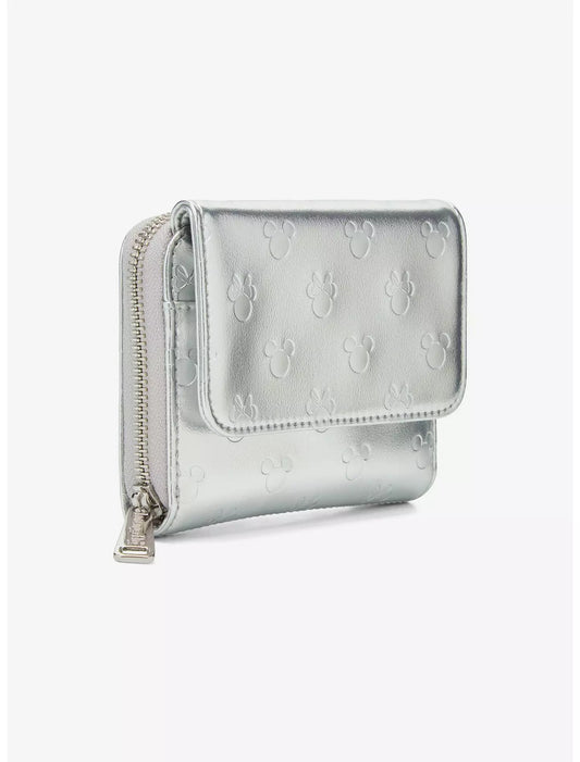 Loungefly Disney Mickey & Minnie Silver Metallic Zip Wallet