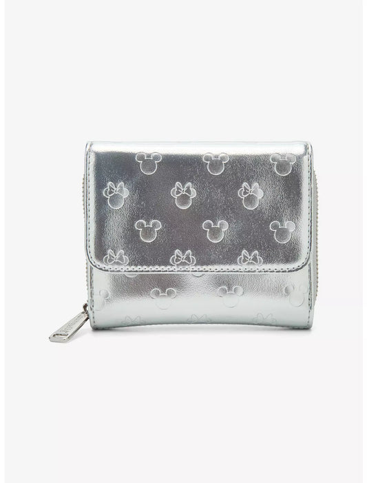 Loungefly Disney Mickey & Minnie Silver Metallic Zip Wallet