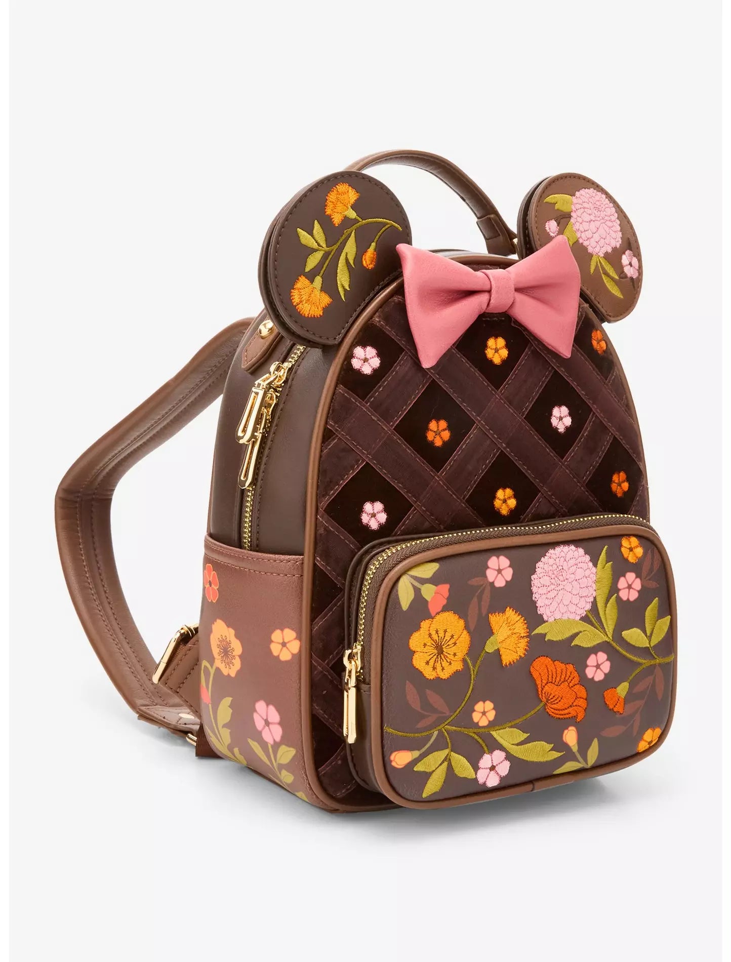 Disney Minnie Mouse Velvet Floral Interchangeable Ears Mini Backpack