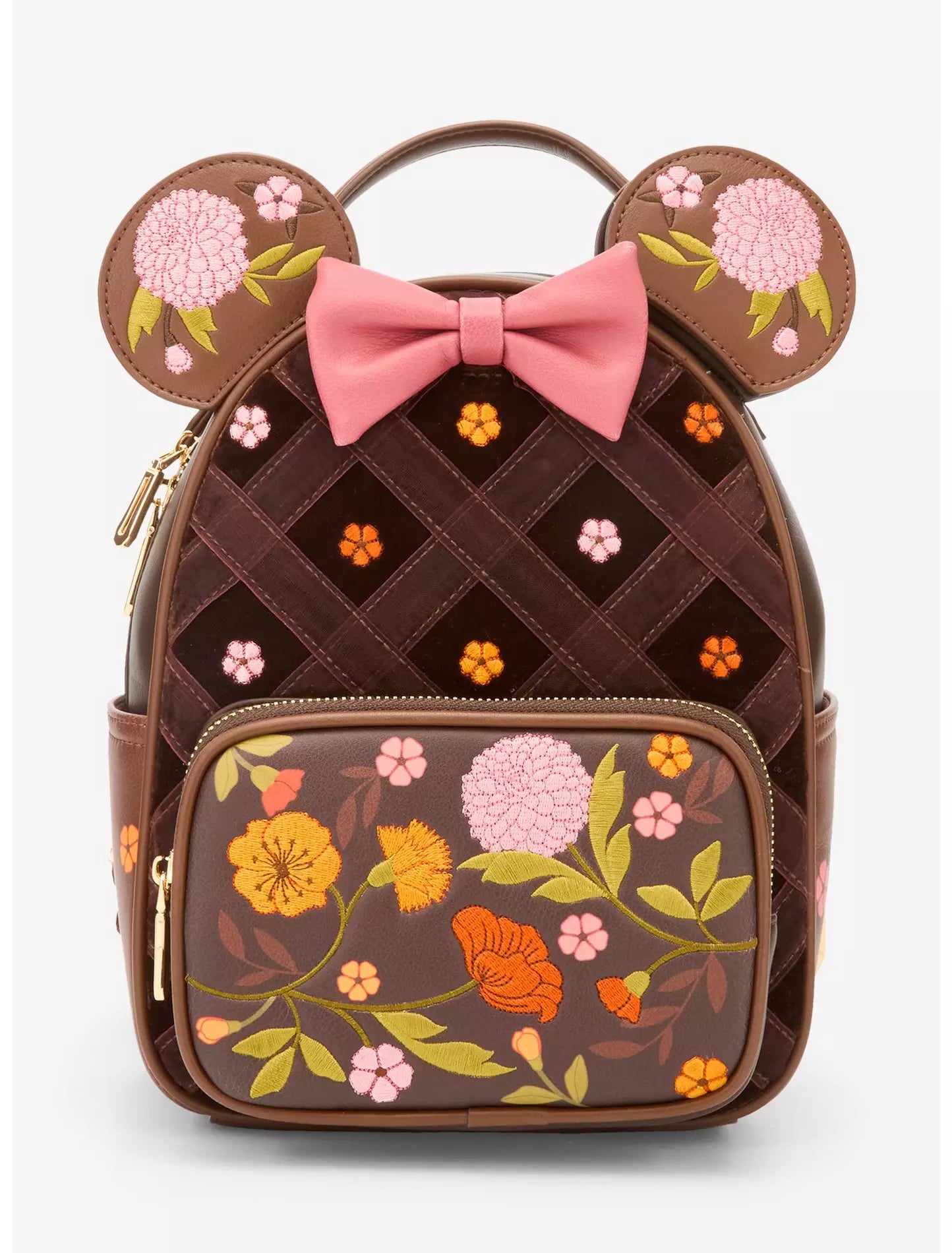 Disney Minnie Mouse Velvet Floral Interchangeable Ears Mini Backpack