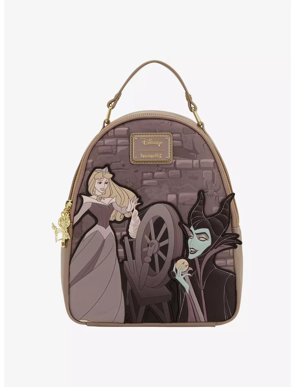 Loungefly Disney Sleeping Beauty Aurora & Maleficent Spinning Wheel Mini Backpack