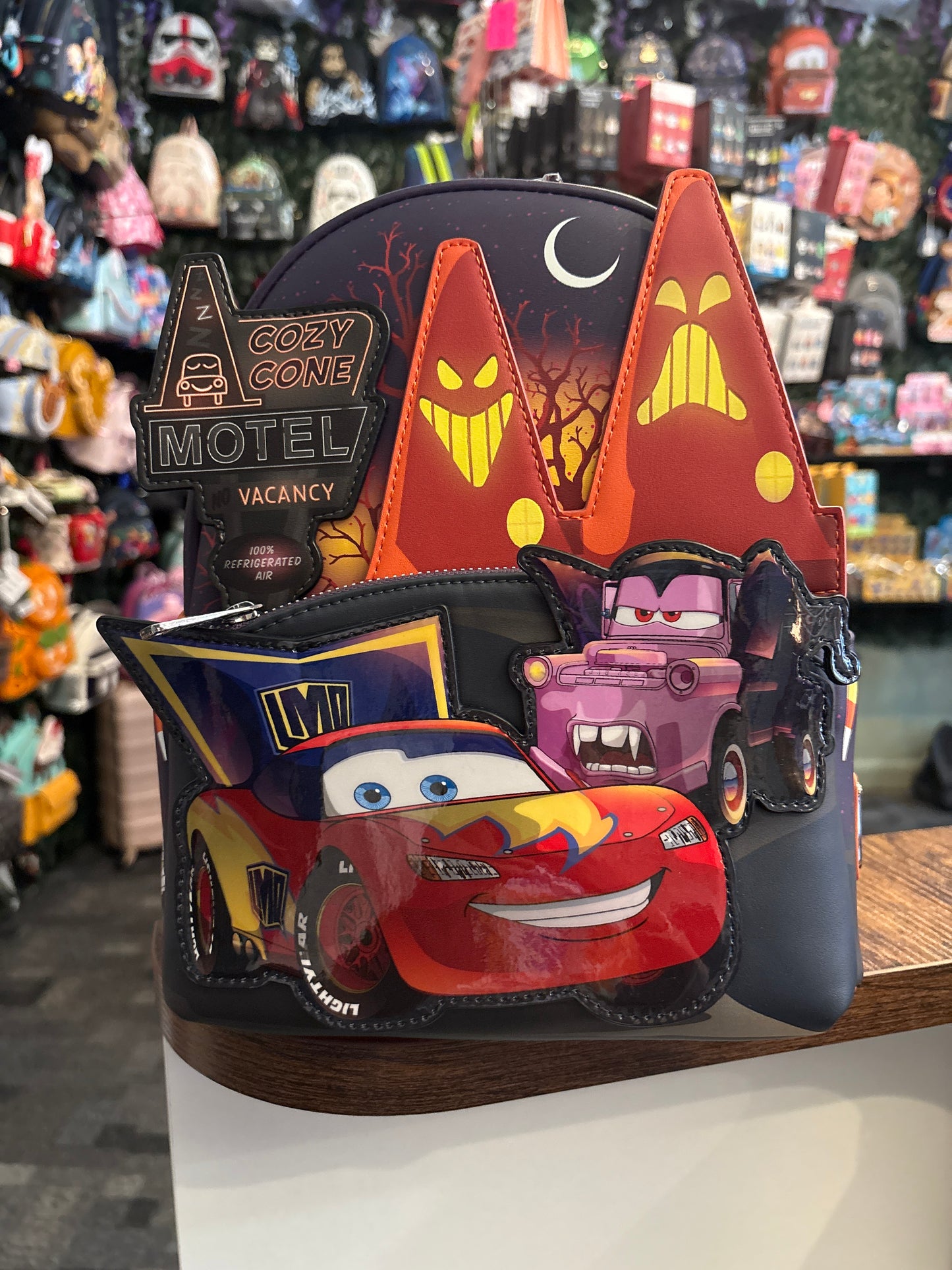 Loungefly Pixar Cars McQueen and Mater Costumes Glow in the Dark Mini Backpack