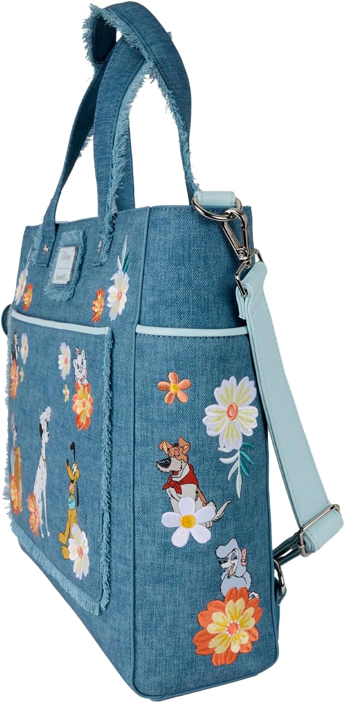Loungefly Disney Dogs & Cats Faux Denim Convertible Tote Bag with Coin Bag