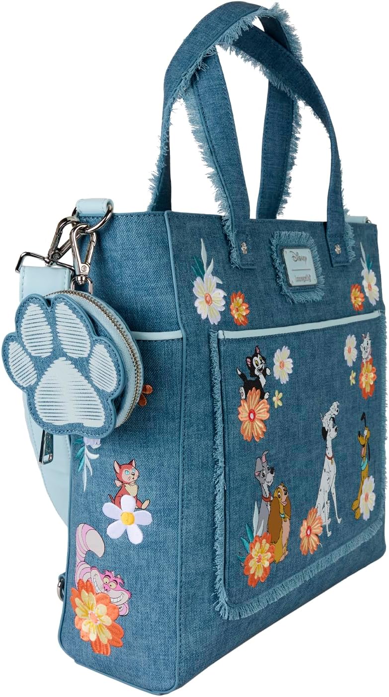 Loungefly Disney Dogs & Cats Faux Denim Convertible Tote Bag with Coin Bag