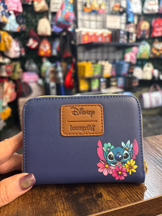 Loungefly Soft tag Stitch Floral Dark blue zip around wallet