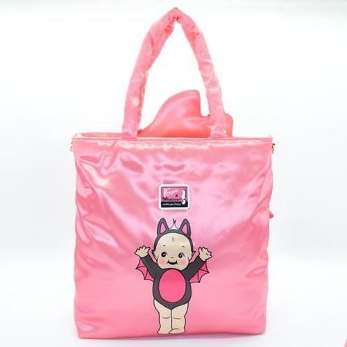 Kewpie Black Bat Puffy Tote Bag with Bow Charm