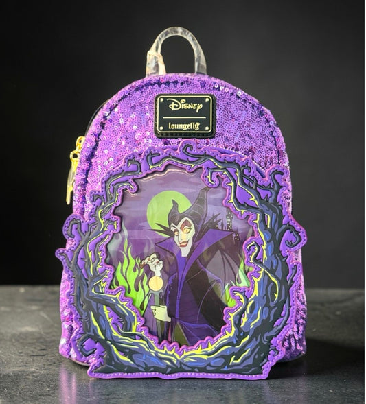 LoungeFly Disney Sleeping Beauty Maleficent Lenticular Mini Backpack