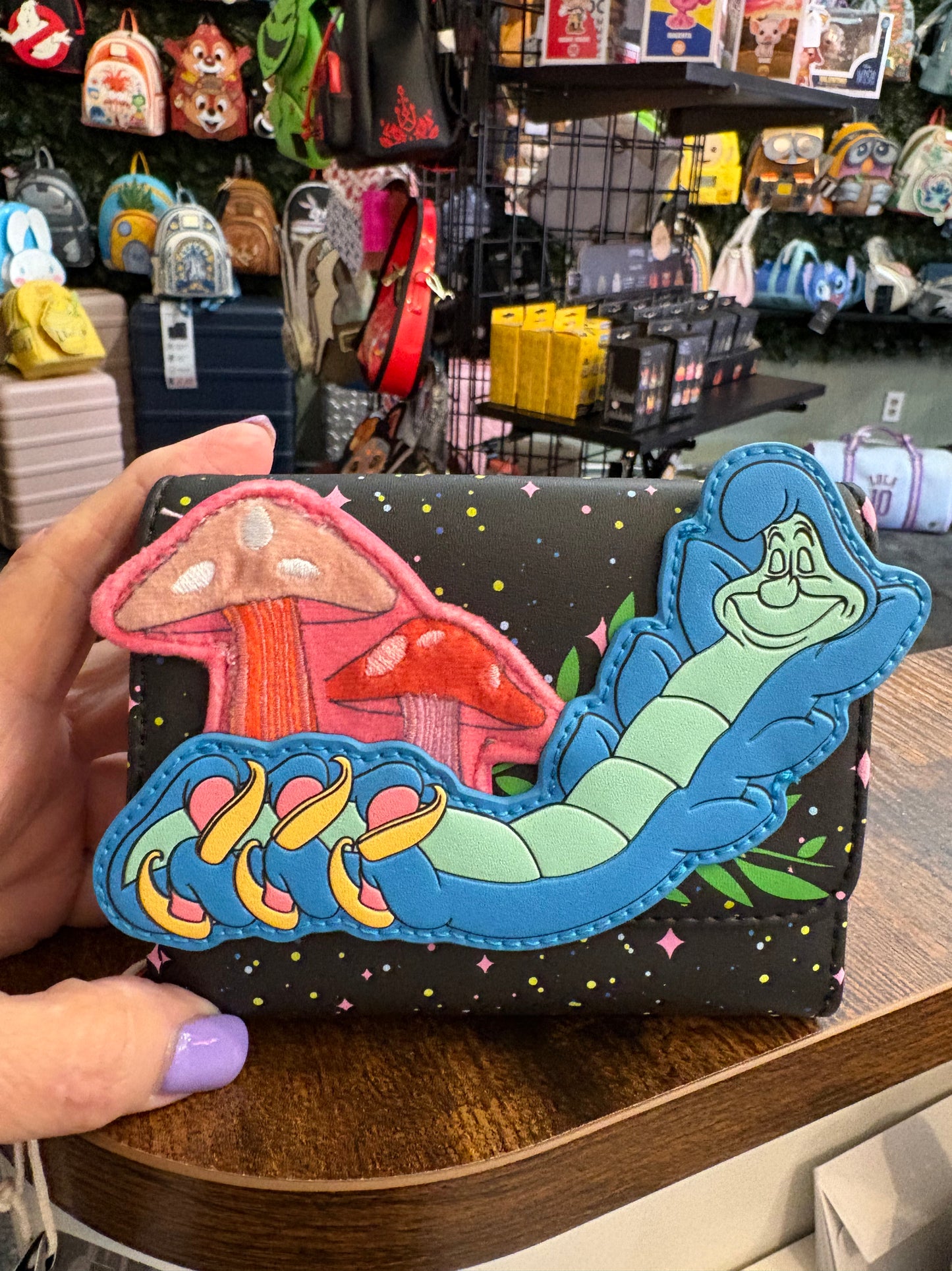 Loungefly Alice in Wonderland Neon Mushroom Caterpillar Wallet
