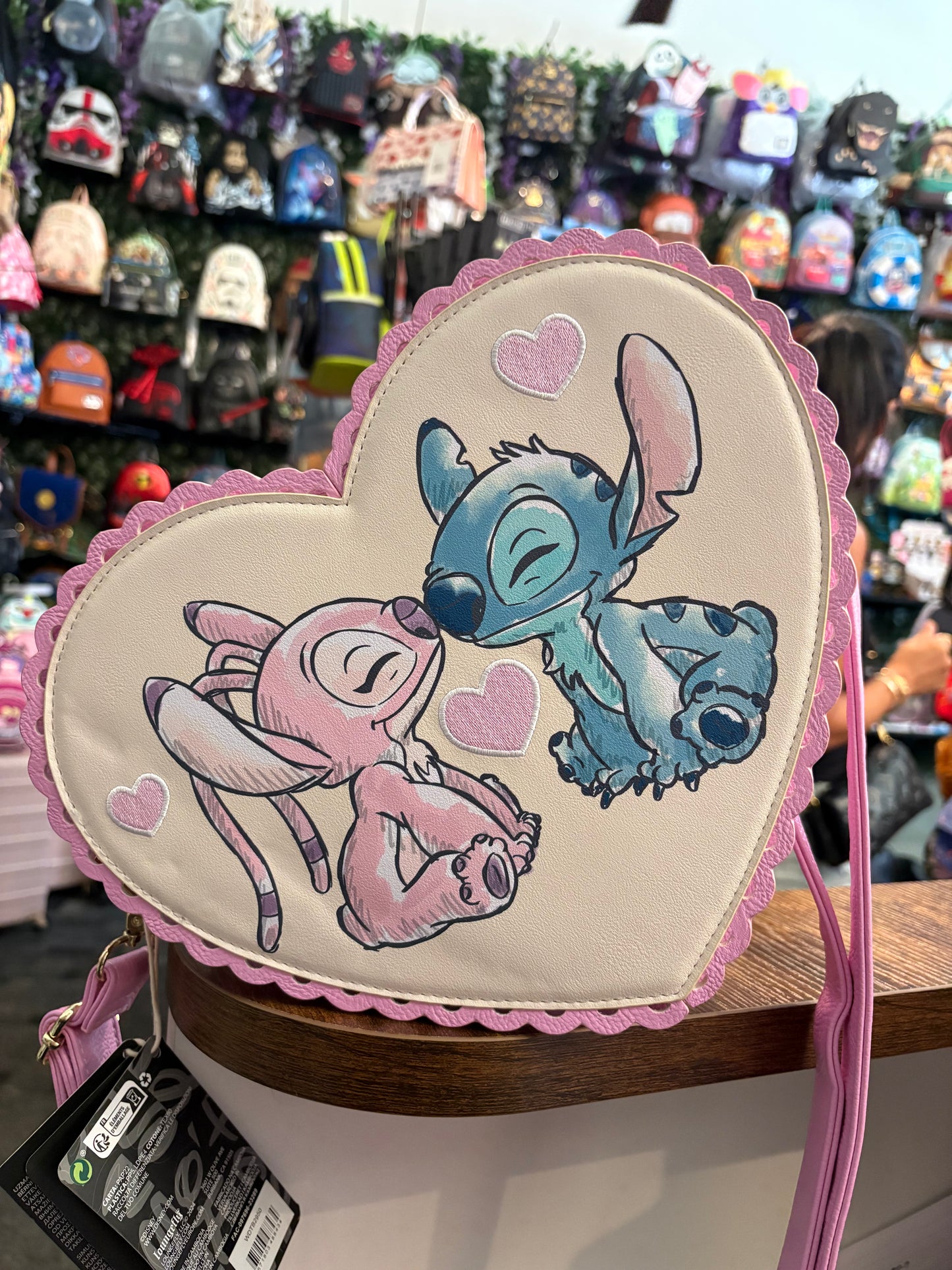 Loungefly Disney Stitch and Angel Heart shaped Crossbody Bag