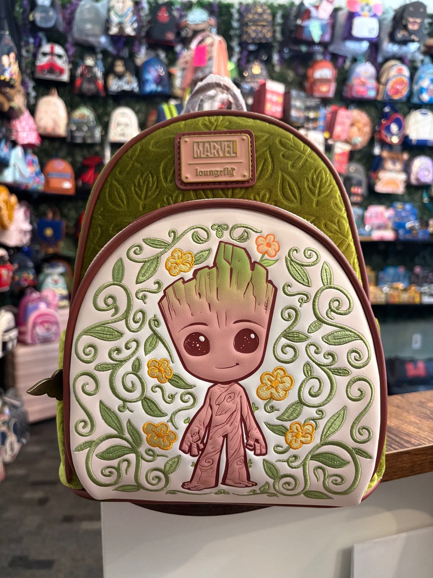 Loungefly Marvel Guardians of the Galaxy Groot Velvet Floral Mini Backpack