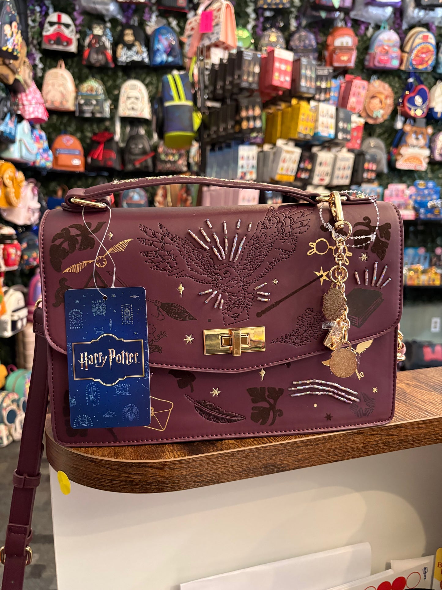 Box Lunch Harry Potter Hedwig Flocked Maroon Crossbody