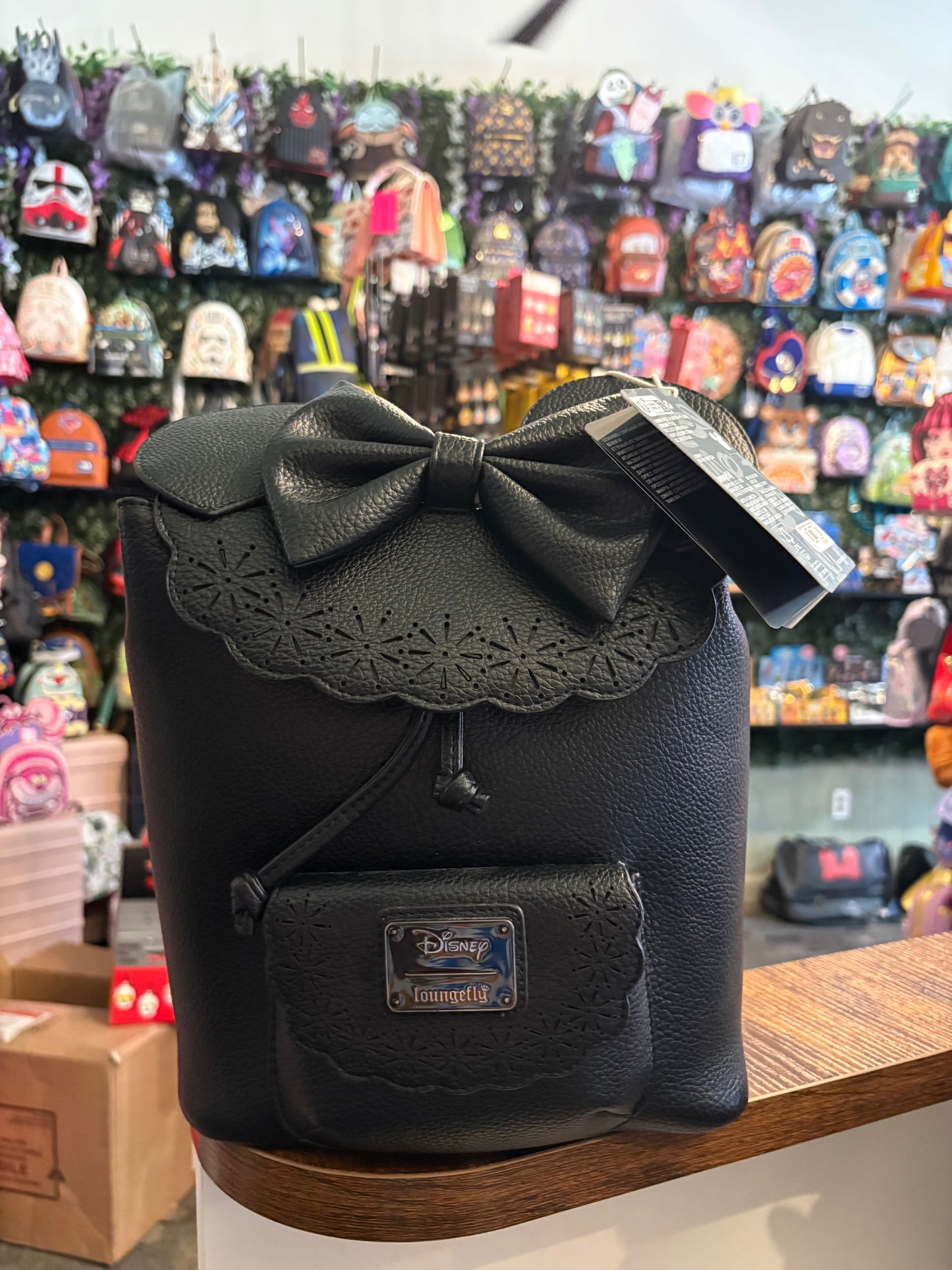 Loungefly Black Minimal PEB Laser Cut Flap mini backpack