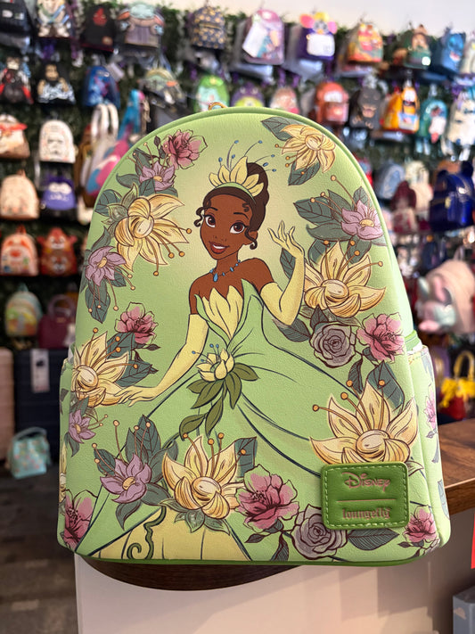 Loungefly Soft tag Tiana Green Dress Floral mini backpack