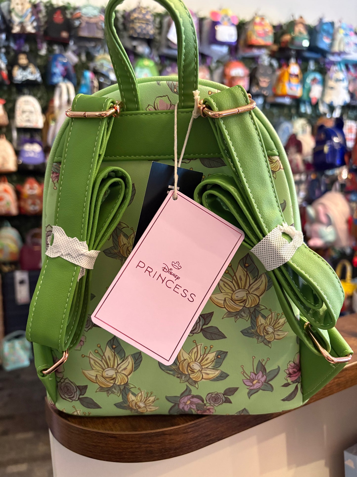Loungefly Soft tag Tiana Green Dress Floral mini backpack