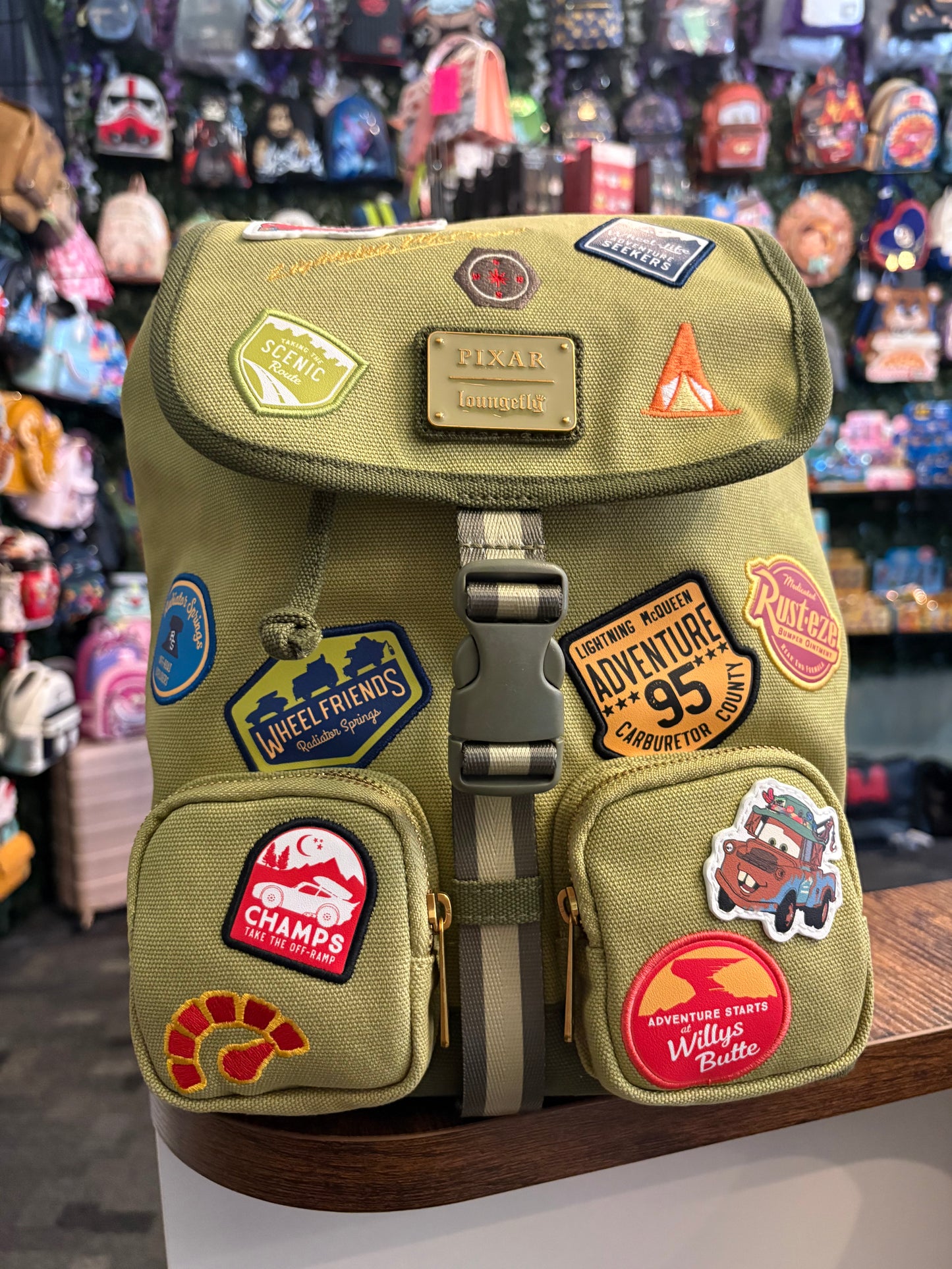 Loungefly Pixar Cars Green Canvas Patch Mini Backpack