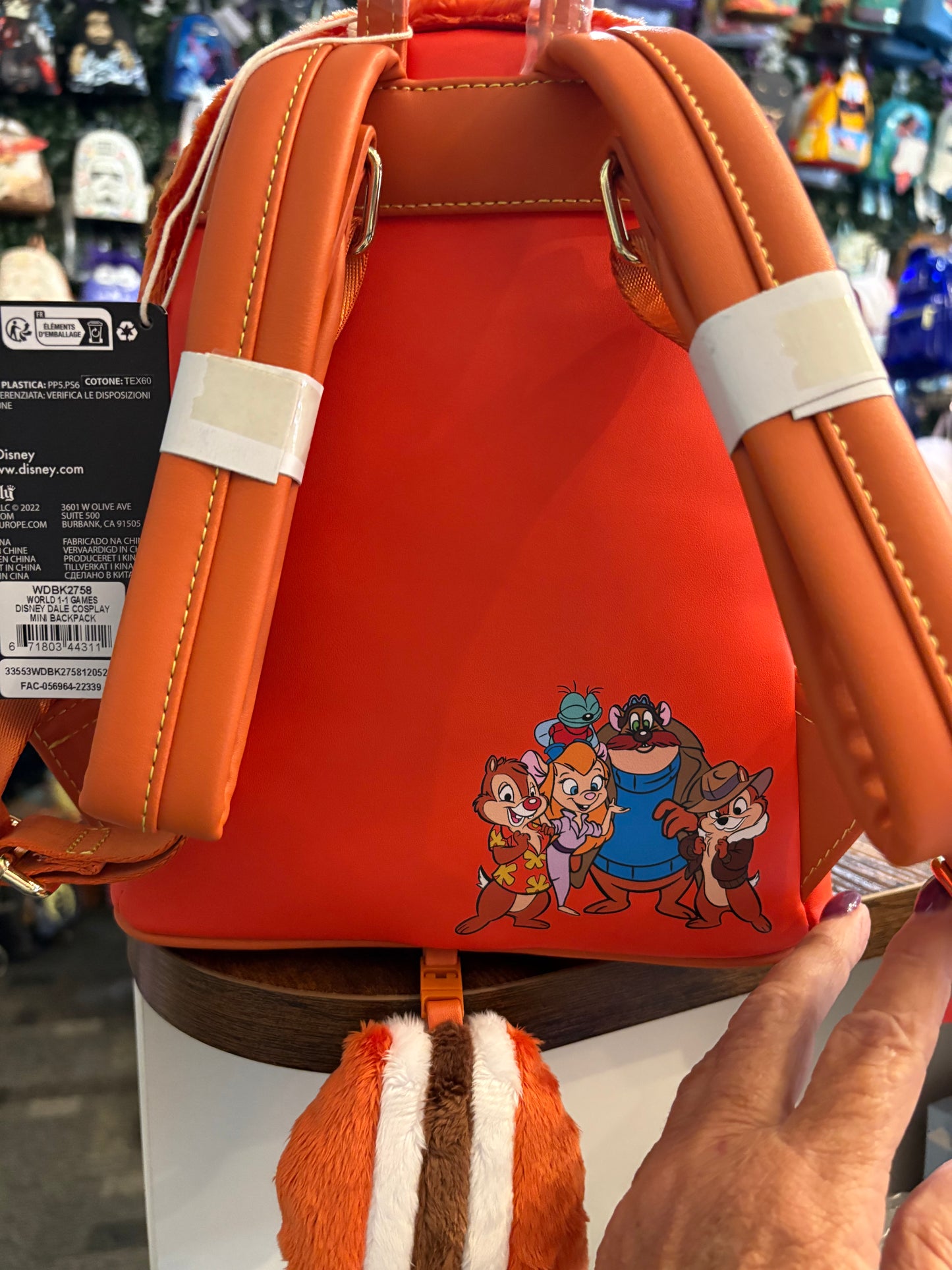 Loungefly W11 Disney Dale Cosplay Rescue Rangers mini backpack fuzzy orange plush