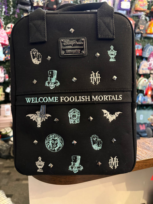 Loungefly Disney Parks Haunted Mansion Canvas Black mini backpack embroidered and studded
