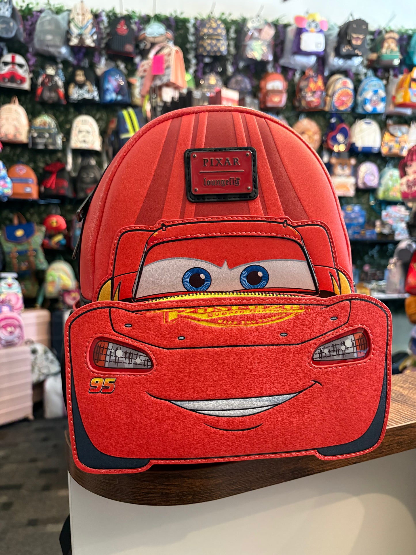 Loungefly Disney Lightning McQueen mini backpack headlights light up