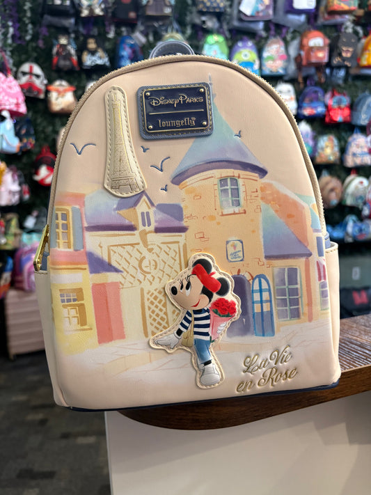 Loungefly Disney Parks Epcot France Minnie Mouse Beige "La Vie en Rose" mini bakpack