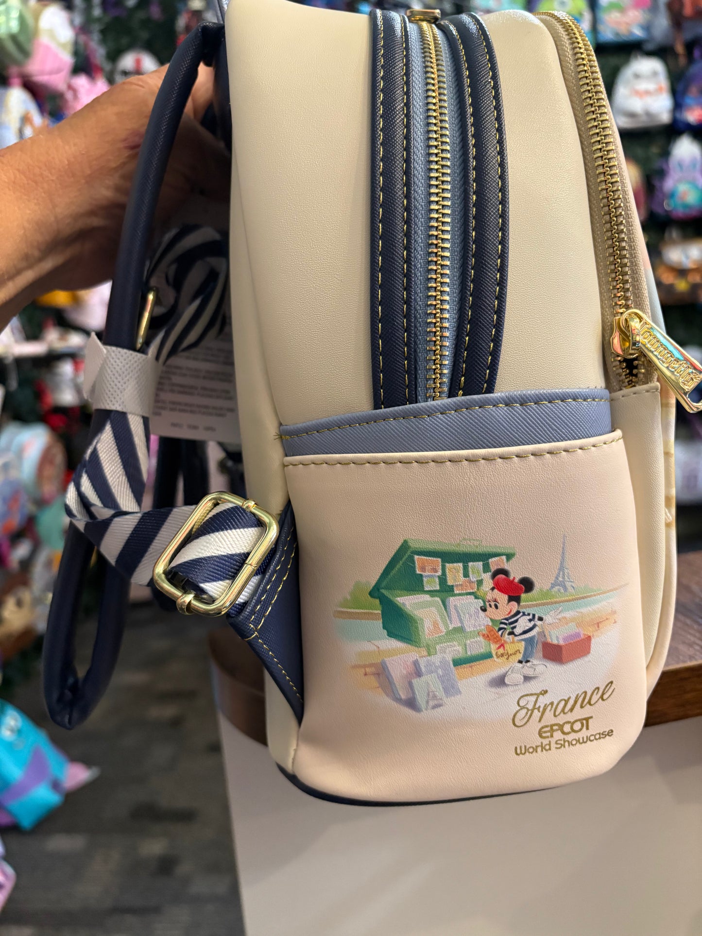 Loungefly Disney Parks Epcot France Minnie Mouse Beige "La Vie en Rose" mini bakpack