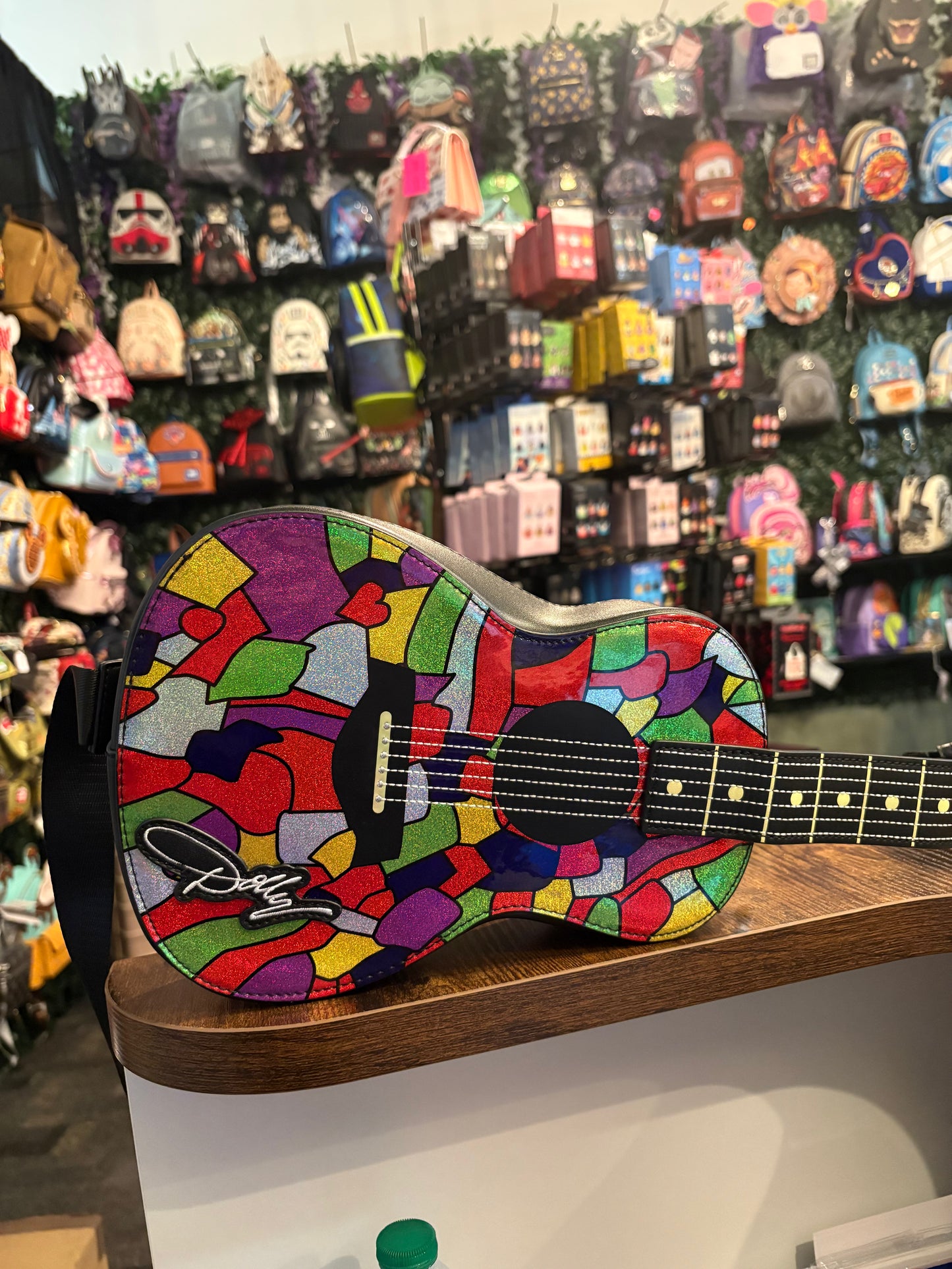 Loungefly Dolly Coat of Many Colors Guitar Crossbody