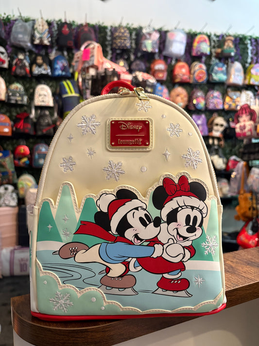 Loungefly Disney Mickey and Friends Ice Skating Holiday mini backpack