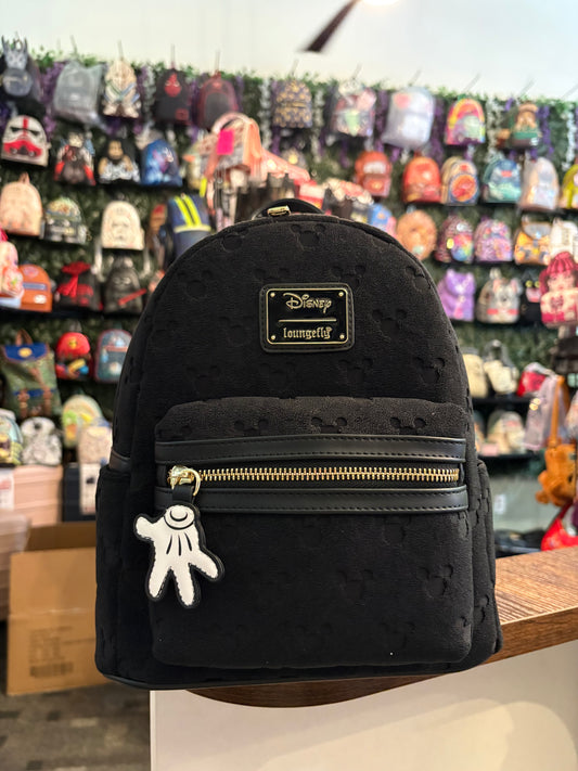 Loungefly Mickey Mouse Heads Terry Minimal repeat mini backpack Black