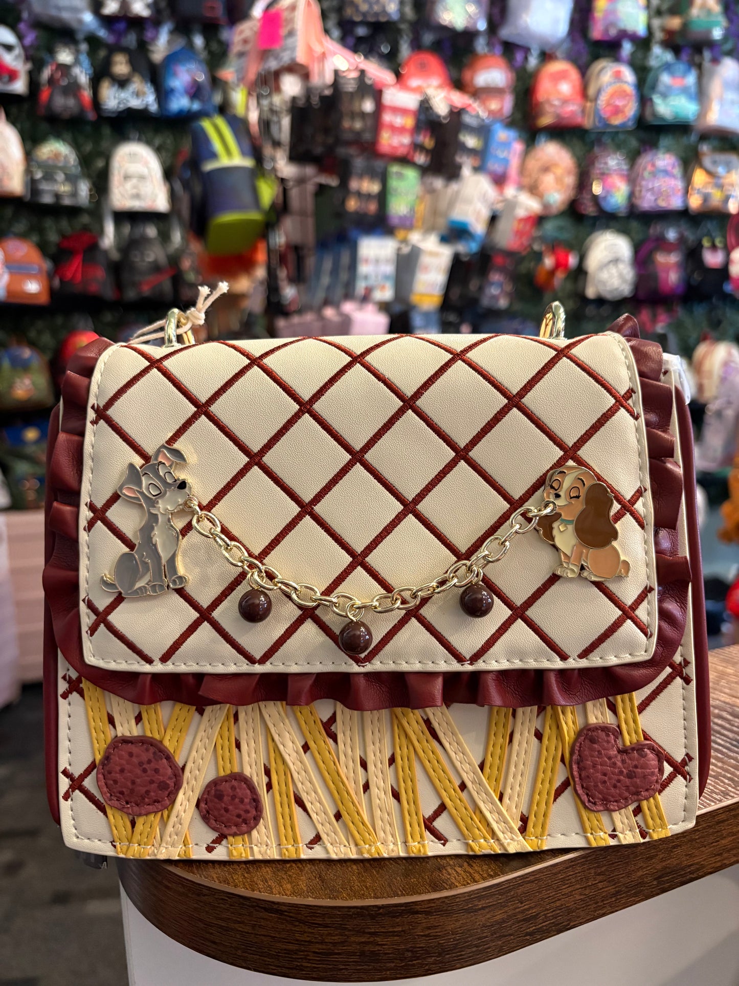 Loungefly Disney Lady and the Tramp Spaghetti Dinner charm Crossbody