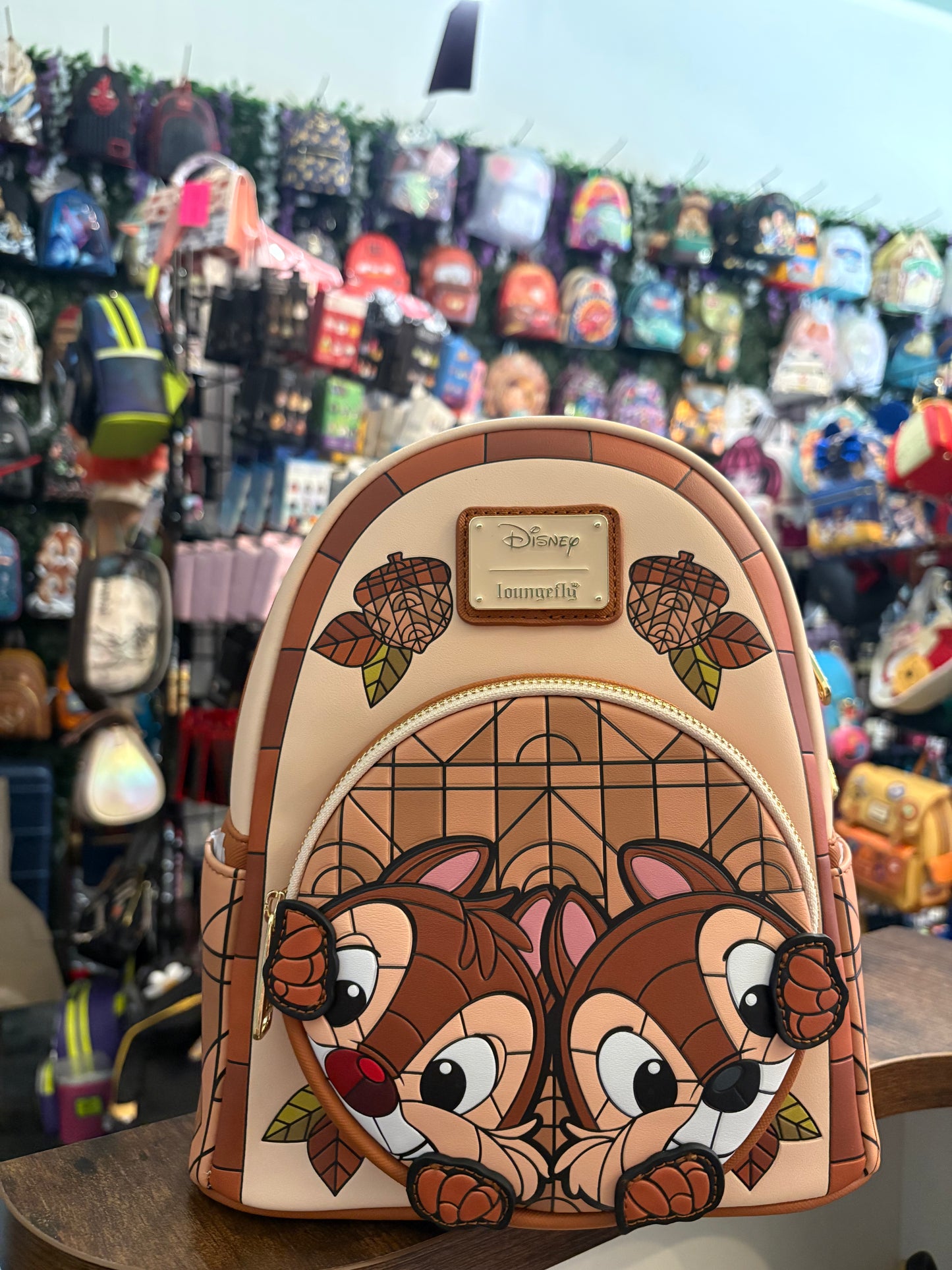 Loungefly Chip and Dale Peeking Stained Glass mini Backpack