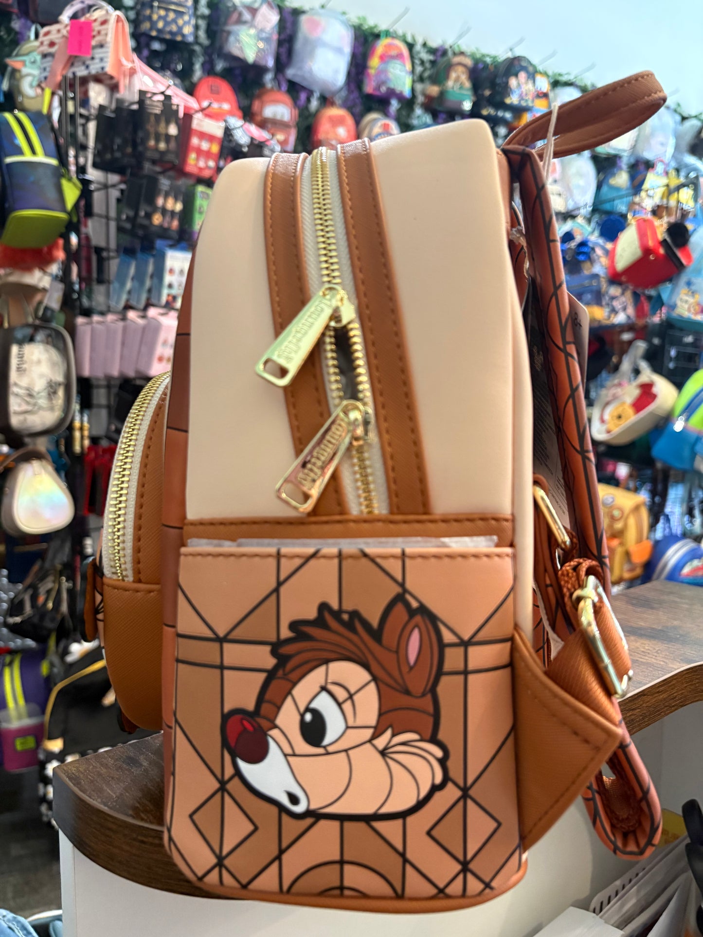 Loungefly Chip and Dale Peeking Stained Glass mini Backpack