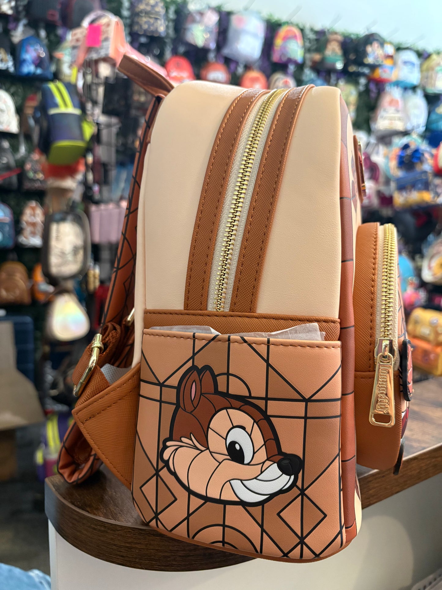 Loungefly Chip and Dale Peeking Stained Glass mini Backpack