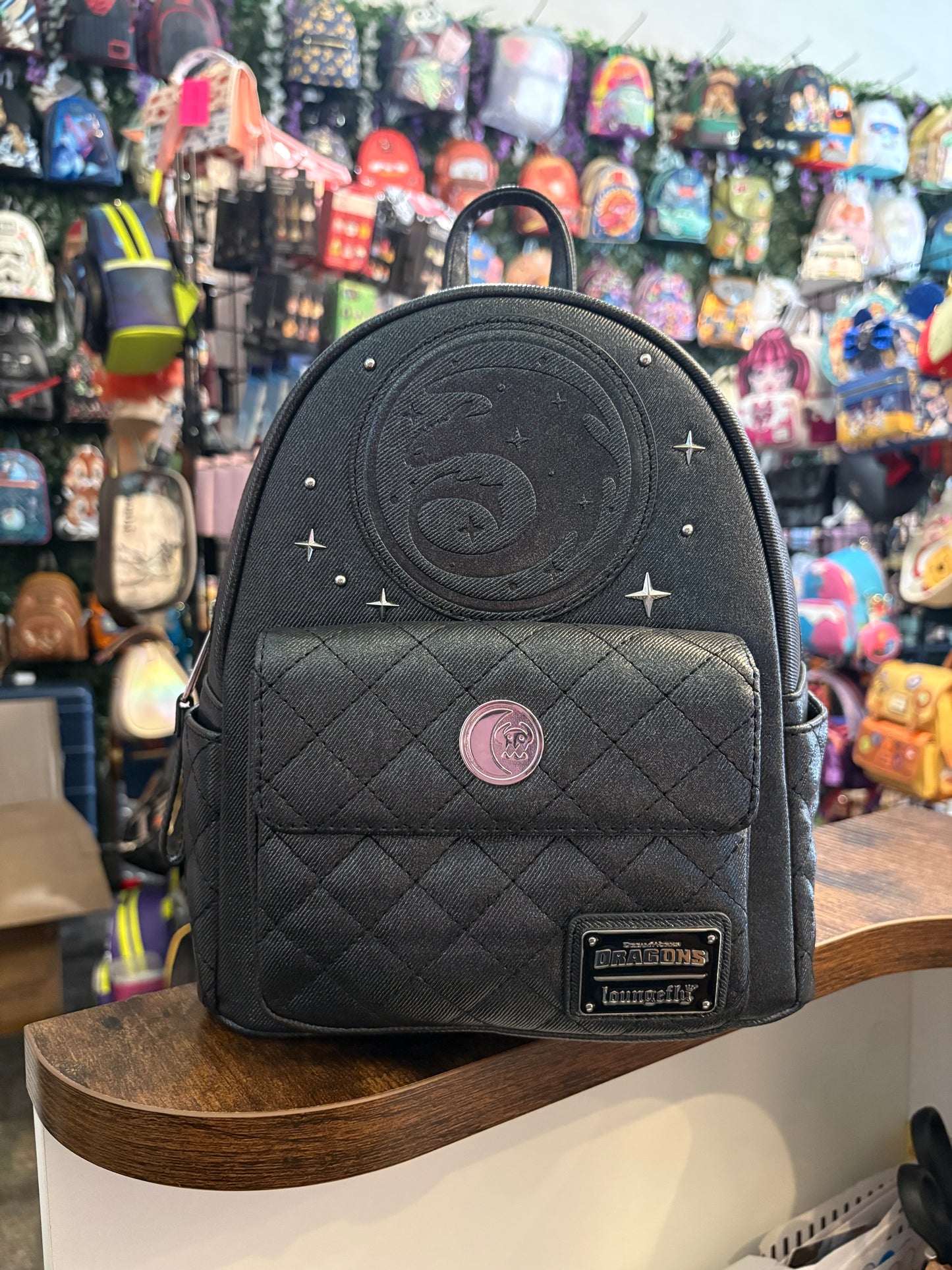 Loungefly How to Train Your Dragon Minimal Quilted Black Mini Backpack